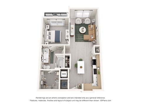 Floor plan for 1 bed, 1 bath, 765 sqft